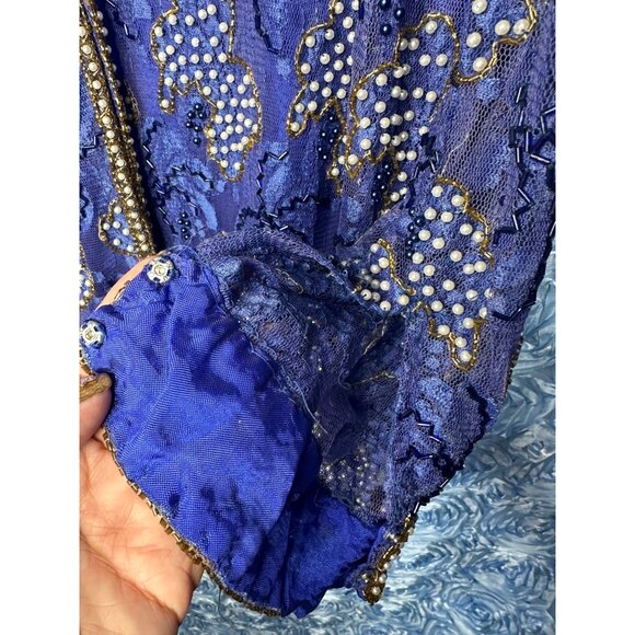 Gunit Womens Beaded Sheer Royal Blue Long Jacket XL 100% Rayon Made In India - Picture 7 of 14
